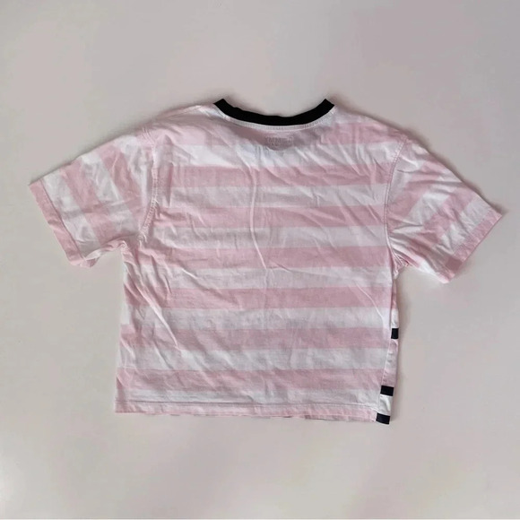 Tommy Hilfiger Cropped Striped Tee Top Shirt Pink White Stripes Shirt - Picture 6 of 7
